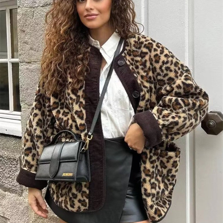 Damen Winter Leopard Print Freizeit jacke