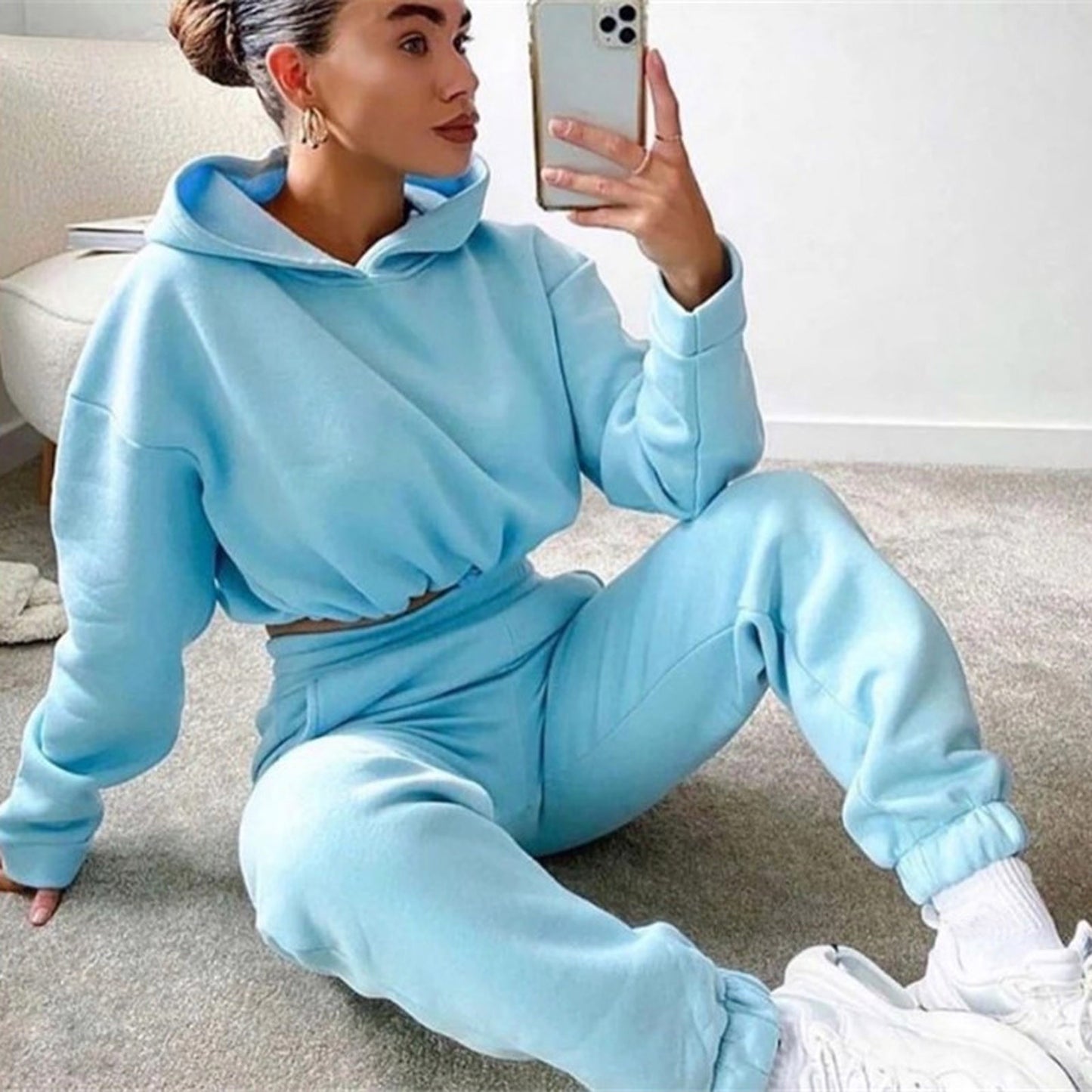 Jogging Anzüge Für Frauen 2 Stück Sweatsuits Trainingsanzüge Sexy Langarm HoodieCasual Fitness Sportswear