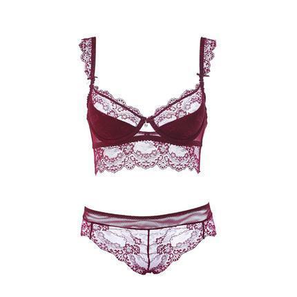 Sexy Mousse Frauen Sexy Bh Set Ultra-dünne Rot Schwarz Spitze Bhs Unterwäsche Push-up Bh und unterwäsche