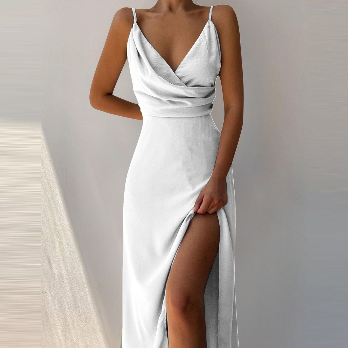 V-ausschnitt Slip Kleid Low Cut Gedruckt Slit Kleid