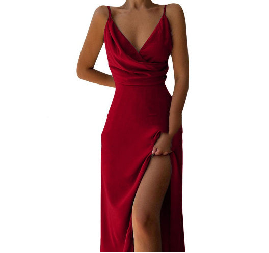 V-ausschnitt Slip Kleid Low Cut Gedruckt Slit Kleid