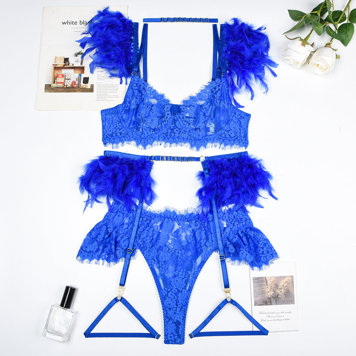 Feather Sexy Lingerie Lace Women Underwear Bra Panty